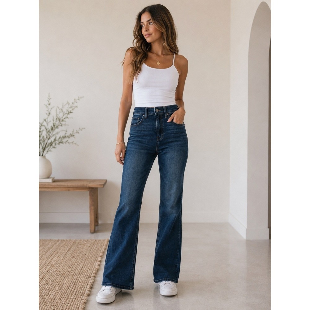 MOTHER Dark Blue High-Rise Wide Leg Jeans